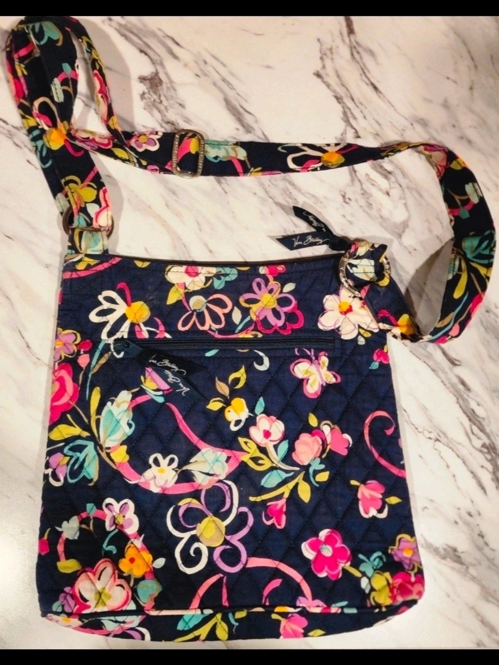 Ver Bradley Quilted Ribbons Floral Crossbody Bag - Navy Multicolor